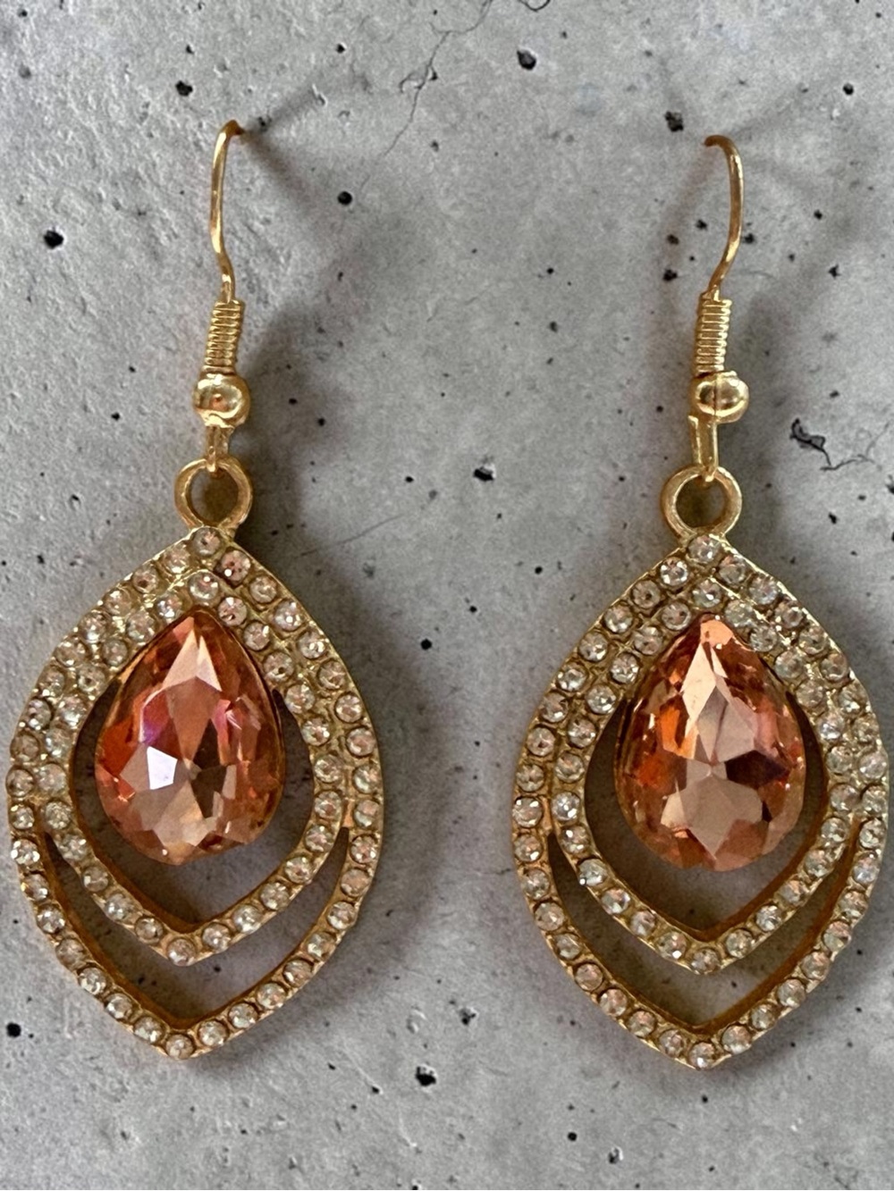 Gold-Tone Pink Teardrop Crystal Drop Earrings